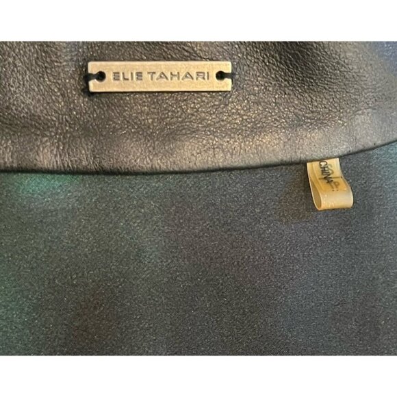 ELIE TAHARI Chelsea Turquoise Black 100% Silk Lamb Leather Shirt Blouse - Picture 6 of 11